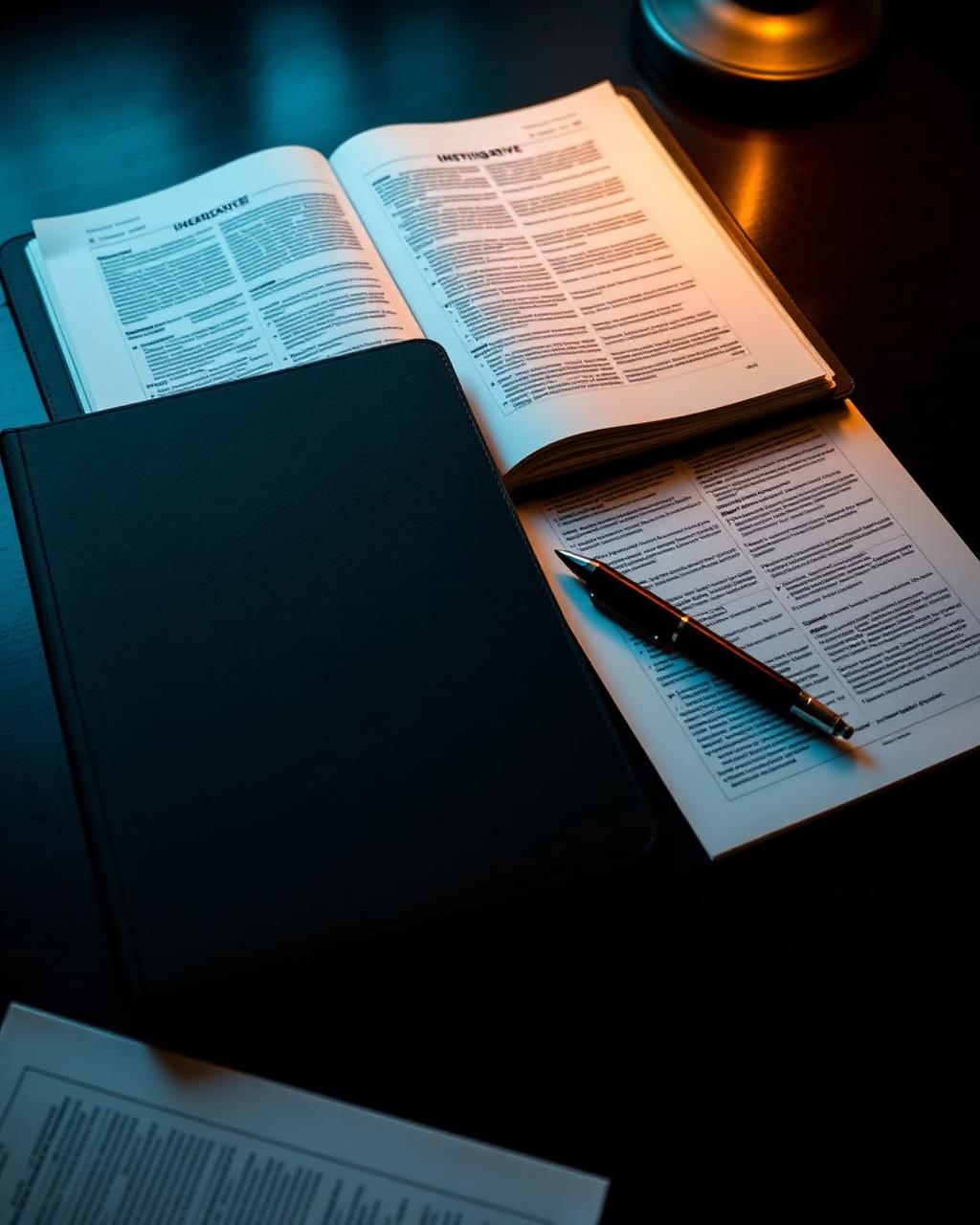 Investigative notebook and case folder with evidence sheets